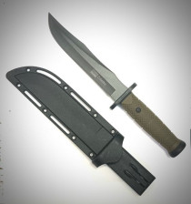 Нож клинок 175мм  прорезиненная рукоять, пластиковые ножны, цвет черный/хаки 703006