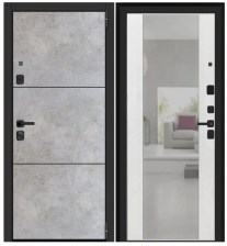 Дверь L-71 Лофт серый/эмаль белая/зеркало 880х2050 Левая (9,8см)