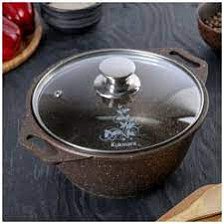 Кастрюля антипригарная литая 2 л со стеклянной крышкой Кофейный мрамор кмки22а