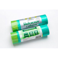 Мешки для мусора 35л 15шт с завязками Ромашка Надежные ВЗ-3515-13 зеленые