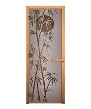 Дверь для сауны стекло (1,9х0,7) сатин мат. Бамбук 8мм кор. осина, магнит, левая