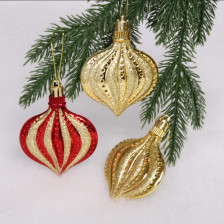 Набор украшений новогодних Капельки 8.5см 3шт красный золото