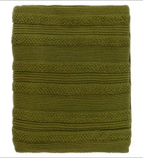 Плед из хлопка с буклированной вязкой оливковый Essential 130х170 см