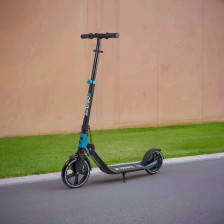 Самокат для детей NOVATRACK DEFT алюм, аморт колеса 230/200 мм PU, руль со складными рукоятями, синий