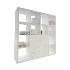 Стеллаж Фора 16 белый с ящиками -2шт и дверками -2шт,146х146х38