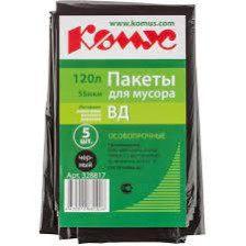 Мешки для мусора 120л 5шт БРОНЯ 55мкм 3ВБ-120/5/15Ч с завязками