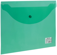 Папка-конверт с кнопкой А4 до 100 л 0,15 мм Brauberg прозрачная зеленая
