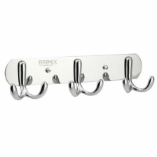 Вешалка 3 крючка BRIMIX на усиленной планке, двойные крючки, хром 513