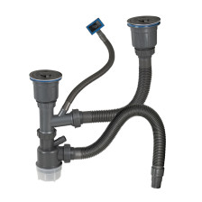 Сифон для кухонной мойки двойной с переливом и гофрой FABIA PROFI разборный, графит/пластик 8739