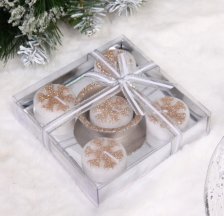 Свечи Новогодние Снежинки 11,5х11,5х3 см шампань 221-122