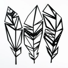 Панно "Перья" металл черное 3шт 38,5х10см, 75885165