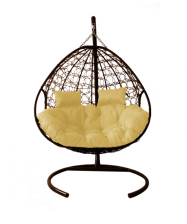 Кресло-качели Двойные Фиджи ротанг коричневый, подушка бежевая