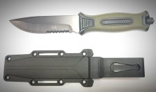 Нож клинок 120мм  прорезиненная рукоять, пластиковые ножны, цвет черный/хаки 702999