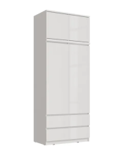 Шкаф 2-х створчатый (2УПК) с антресолью Челси Белый глянец