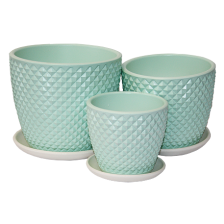 Горшок керамический с поддоном Грань зеленый бутон d11 5см