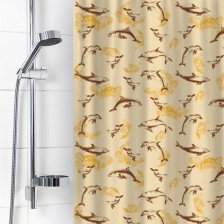 Штора для ванной комнаты 180х180см ВИЛИНА Дельфины бежевый полиэтилен с кольцами 6984-39