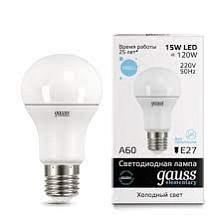 Лампа светодиодная Е27 15W/6500 А60 (станд) Gauss Elementary