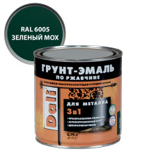 Грунт-эмаль по ржавчине гладкая зеленый мох RAL 6005 (0,75л) Dali