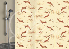 Штора для ванной комнаты 180х180см А-СТИЛЬ Дельфины бежевая полиэтилен с кольцами SWS.04.Df/BG