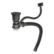 Сифон для кух мойки с переливом+гофра Графит со съемной корзиной для мусора 8734 Fabia