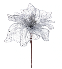 Ветка-декор новогодний Пуансеттия Лунная ночь 26см серебро 259-632