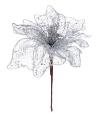 Ветка-декор новогодний Пуансеттия Лунная ночь 26см серебро 259-632