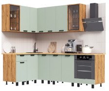 Кухня Техно 1,4х2,4м Компановка №9 Олива софт/Дуб крафт (дуб вотан)