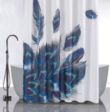 Штора для ванной комнаты 180х180см САНАКС СИНИЕ ПЕРЬЯ, без колец 01-86