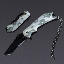 Нож складной клин. 90мм, шнурок, цв. пиксель 700956