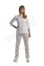 Костюм медицинский  406 тиси белый/красный 0/24 размер 50/170-176 3/4 рукав кнопки