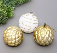 Набор украшений новогодних Шар 7см 3шт белый/золото Сказочная мечта 201-3689
