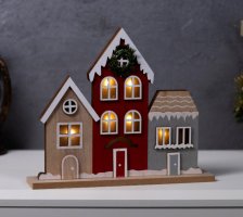 Сувенир новогодний деревянная Городок 24х5х21см LED свет 10487842