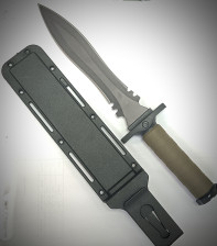 Нож клин 205мм  прорезиненая рукоять, пластиковые ножны, цвет черный/хаки 703004