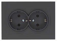 Розетка 2-местная скрытой установки c заземлением OVIVO 400-170300-907 16А 250В черный металик