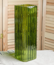 Ваза стеклянная Квадро h30см, олива