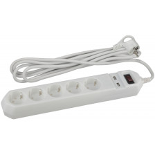 Фильтр сетевой 5-ти местный+2USB 1,5м с заземлением Эра белый USF-5es-1.5m-USB-W