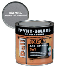 Грунт-эмаль по ржавчине гладкая серебристый алюминий RAL 9006 (0,75л) Dali