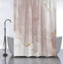 Штора для ванной комнаты 180х180см САНАКС РОЗОВЫЙ МРАМОР с ЗОЛОТОМ, без колец 01-116