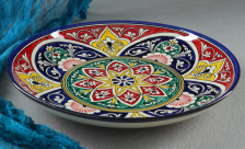 Ляган 32 см Риштанская Керамика Цветы красный, синий 1924234