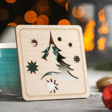 Подставка под кружку Елочка и снежинки 9х9 см 7162866