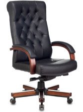 Кресло руководителя Бюрократ T-9928WALNUT черный, кожа, крестовина металл/дерево