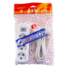 Удлинитель 3 входа + USB 5м с заземлением LUX