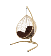 Кресло-качели Капля ротанг бежевый, подушка коричневая