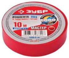 Изолента ПВХ красная ЗУБР 15ммх10м 6000В 1233-3_z01