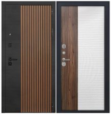 Дверь L-48 Кварц черный+панель/ФЛ-560 белый+орех 960х2050 Правая (10см)