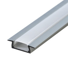 Профиль для светодиодной ленты CAB251 встраиваемый с матовым экраном, 2 заглушки в комплекте алюминий