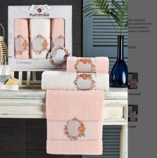 Набор полотенец махровых 3 шт 50х90/2 + 70х140 Ceremony пудра Merzuka