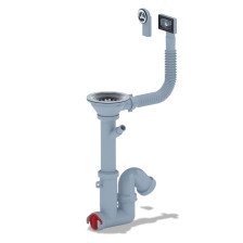 Сифон для кухонной мойки 3 1/2х40 с переливом и отводом для стиральной машины, АНИ Пласт F1045S