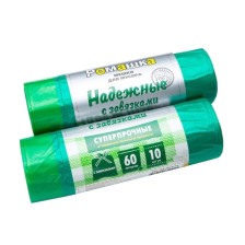 Мешки для мусора 60л 10шт с завязками Ромашка Надежные ВЗ-6010-13 зелёный