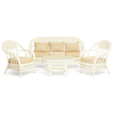 Набор мебели "MICHELLE" ( стол со стеклом+ диван + 2 кресла + подушки) белый